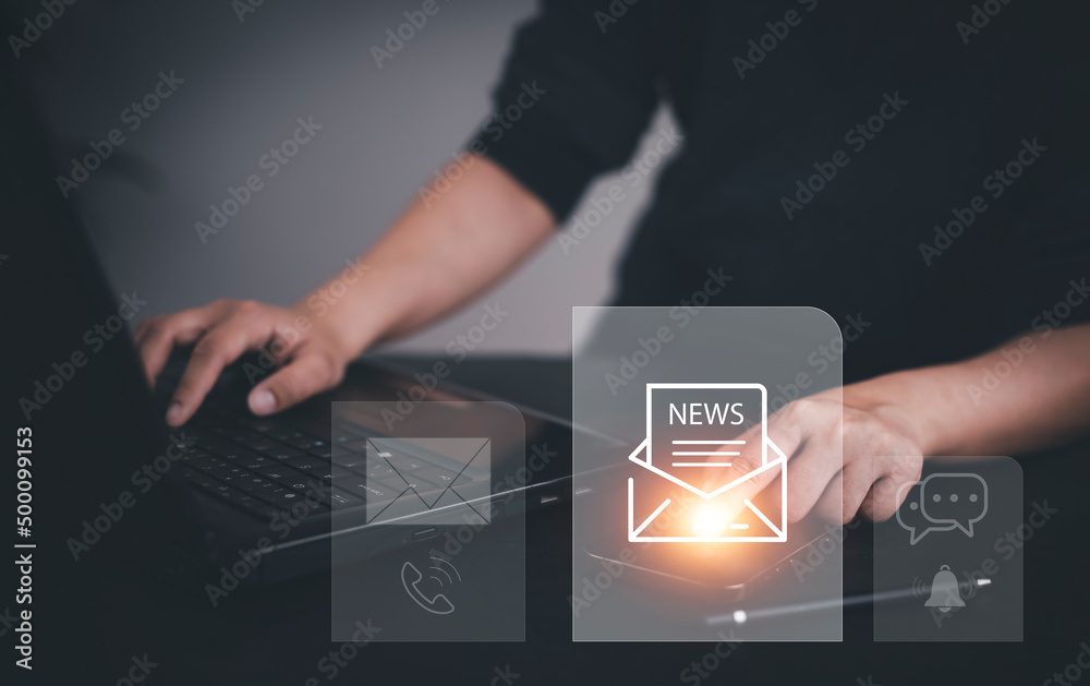 The email with the laptop, Businessman hand pressing the keyboard for sending the e-mail from the la