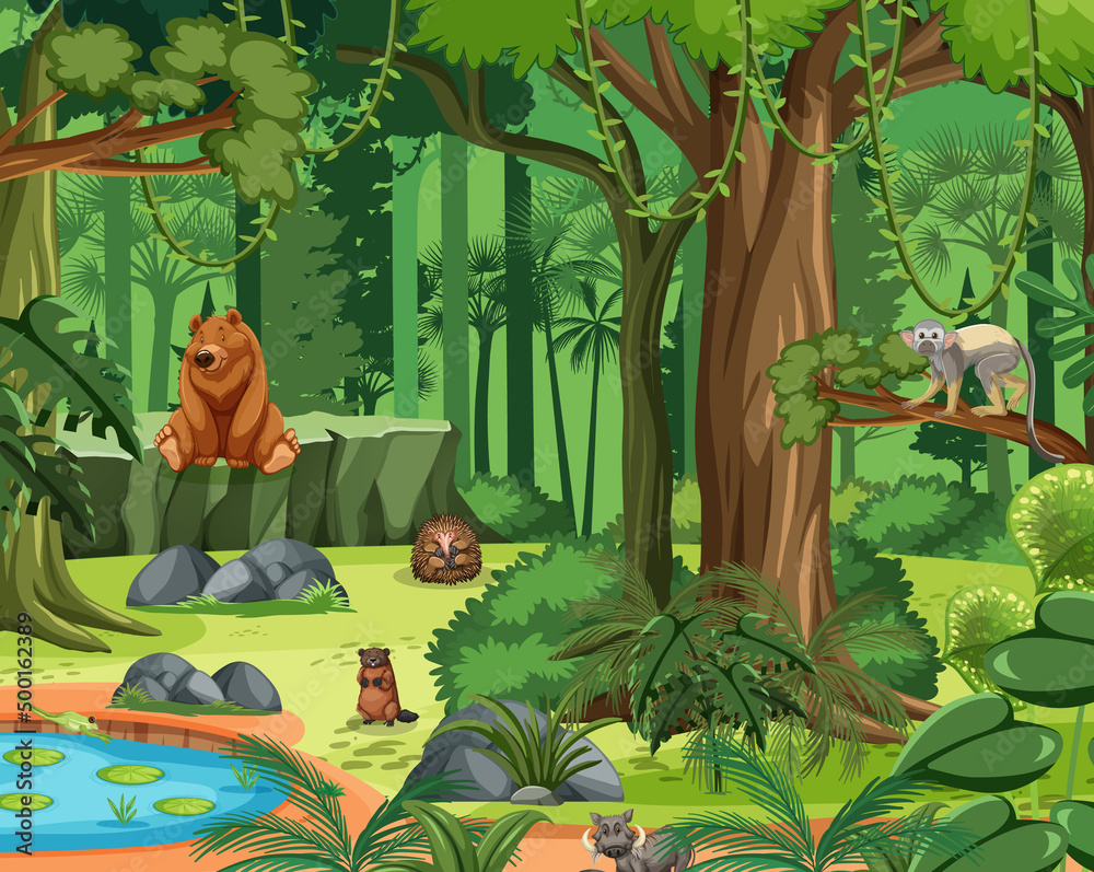 Forest scene with wild animals