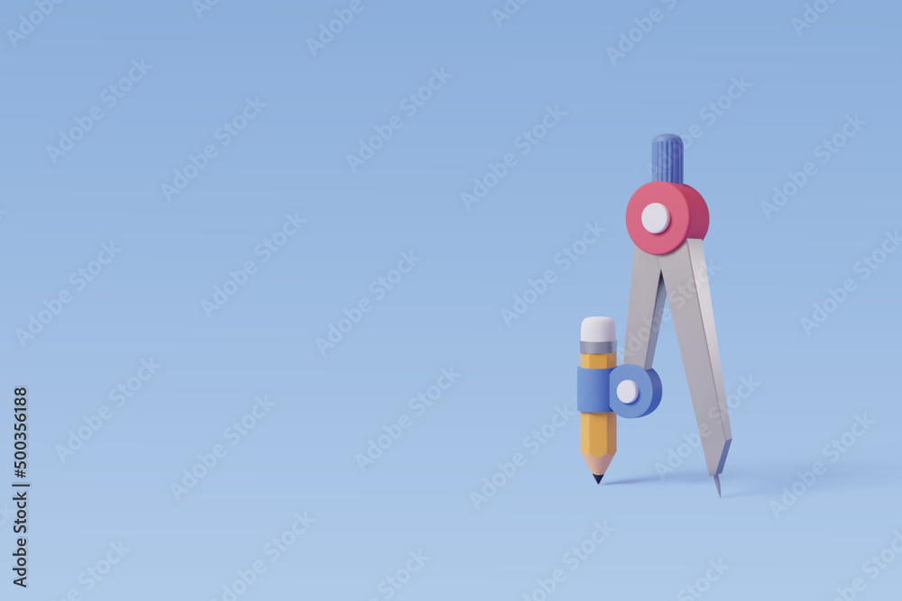 3d Vector of Realistic Geometric Compass on blue, Education concept.