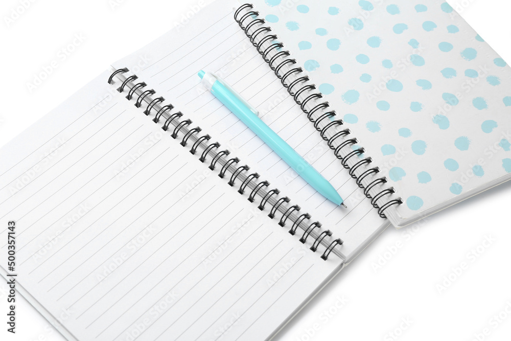 Notebooks and pen on white  background