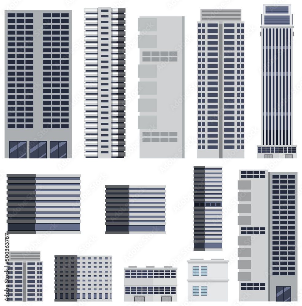 一套白色背景的高层建筑