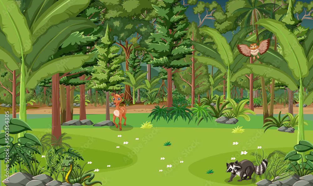 Forest scene with wild animals