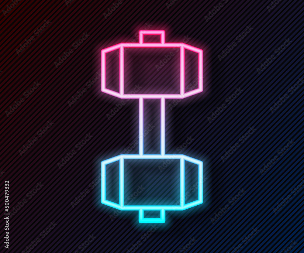 Glowing neon line Dumbbell icon isolated on black background. Muscle lifting, fitness barbell, sport