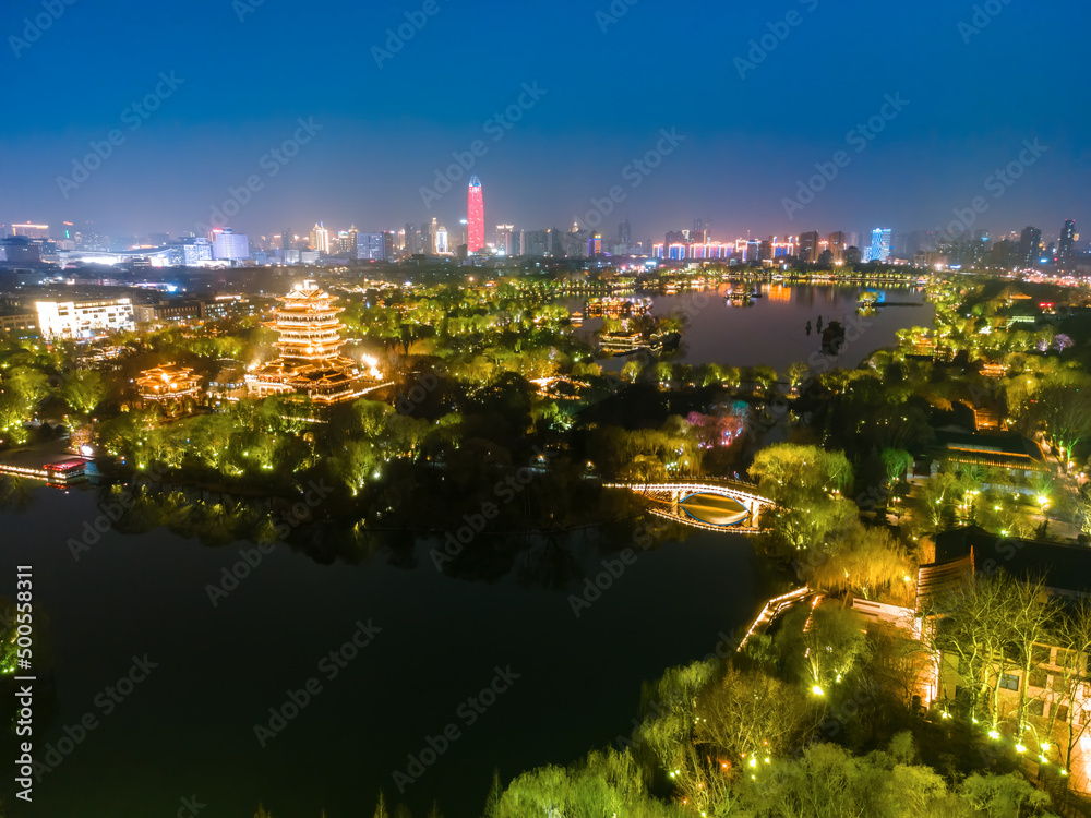 济南城市夜景大幅面航拍