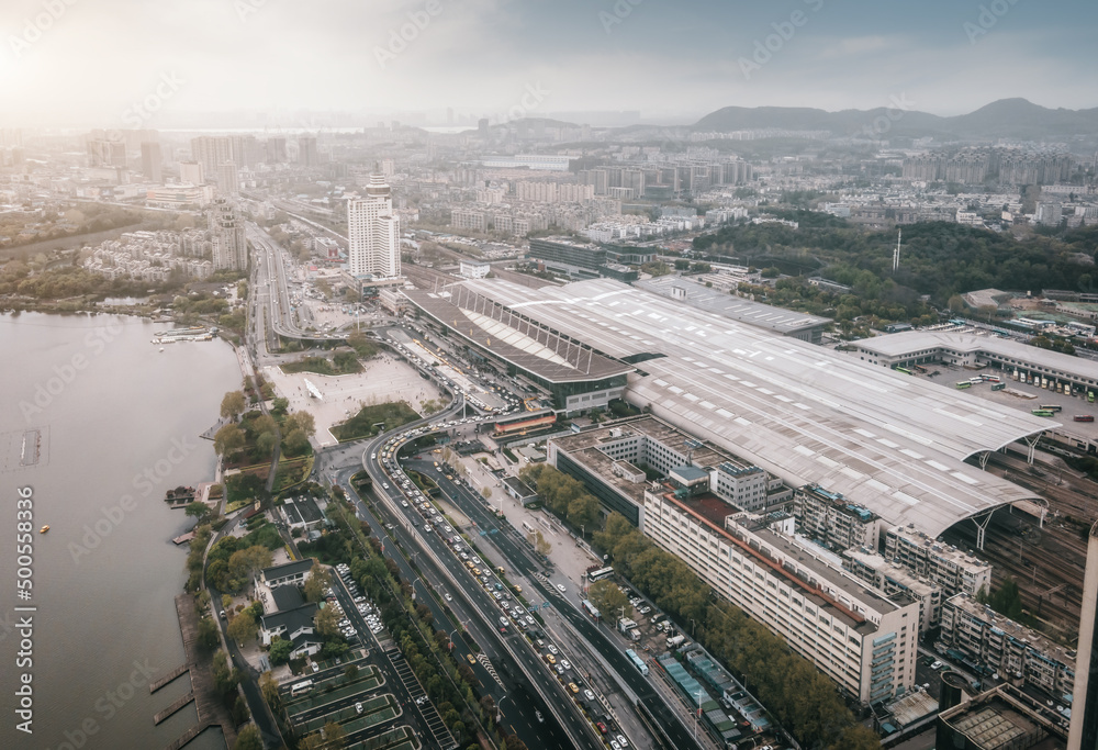 航拍南京城市建筑景观天际线