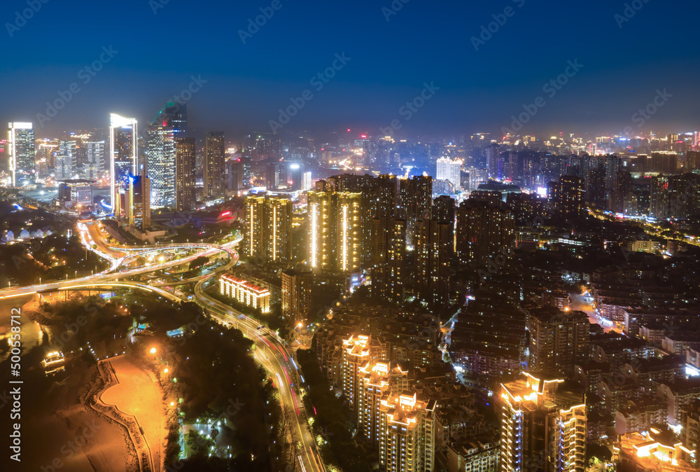 福州城市夜景大幅面航拍