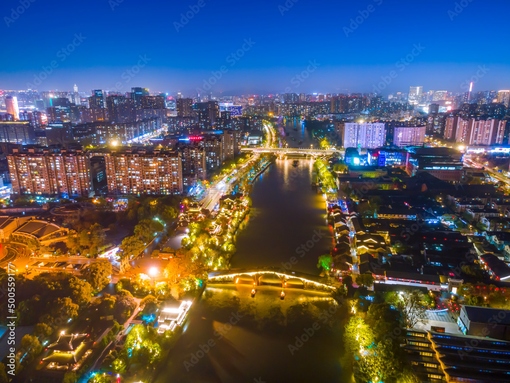 济南城市夜景大幅面航拍