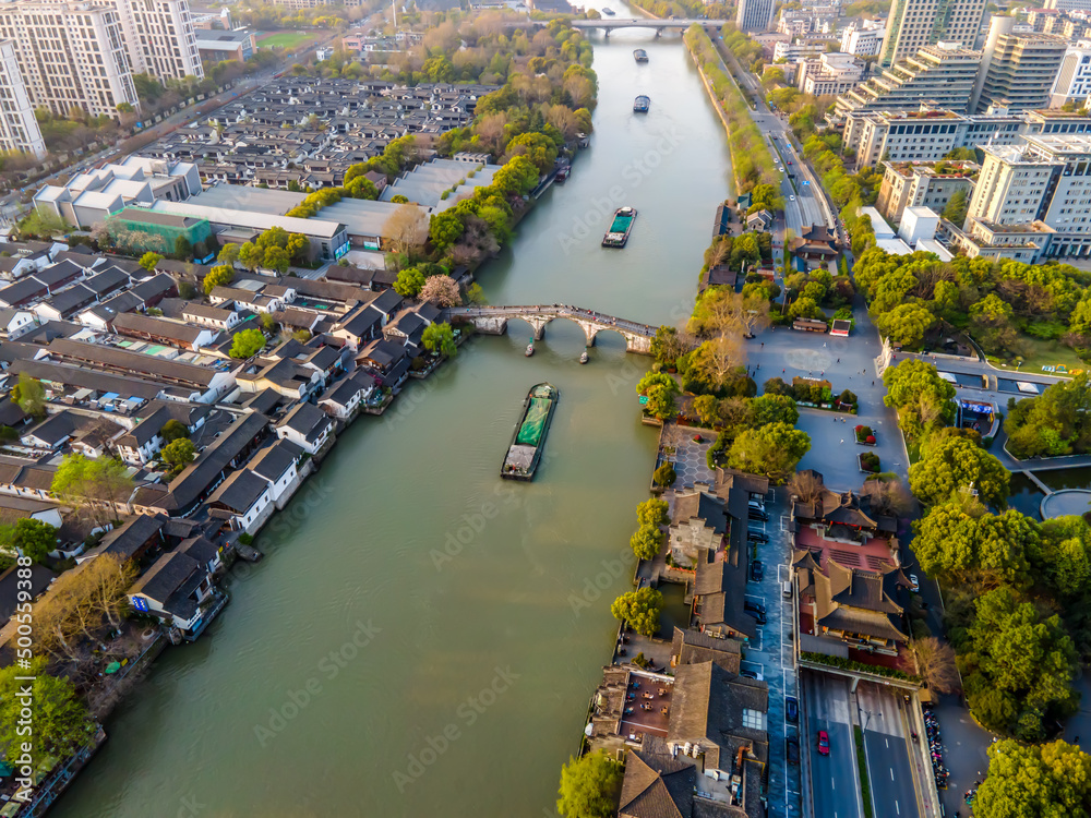 航拍杭州市中心建筑景观天际线全景图