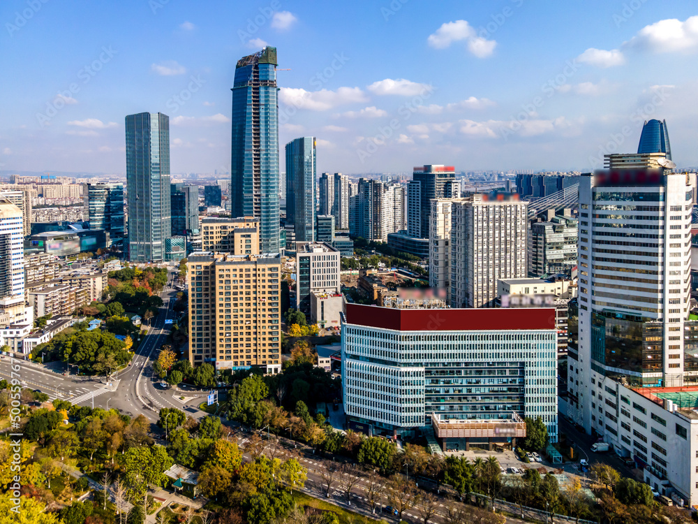 航拍宁波城市建筑景观天际线大幅面