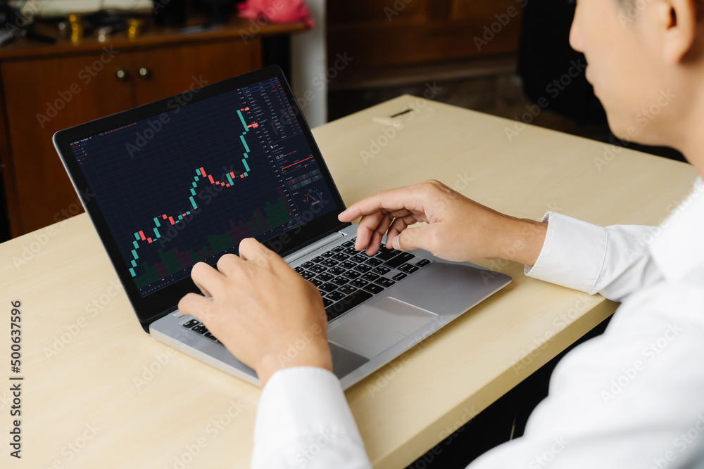 Stock market data chart analysis by ingenious computer software . Investment application display sto