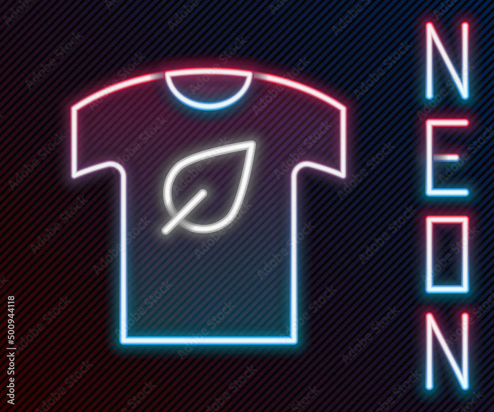 Glowing neon line Vegan shirt icon isolated on black background. Colorful outline concept. Vector