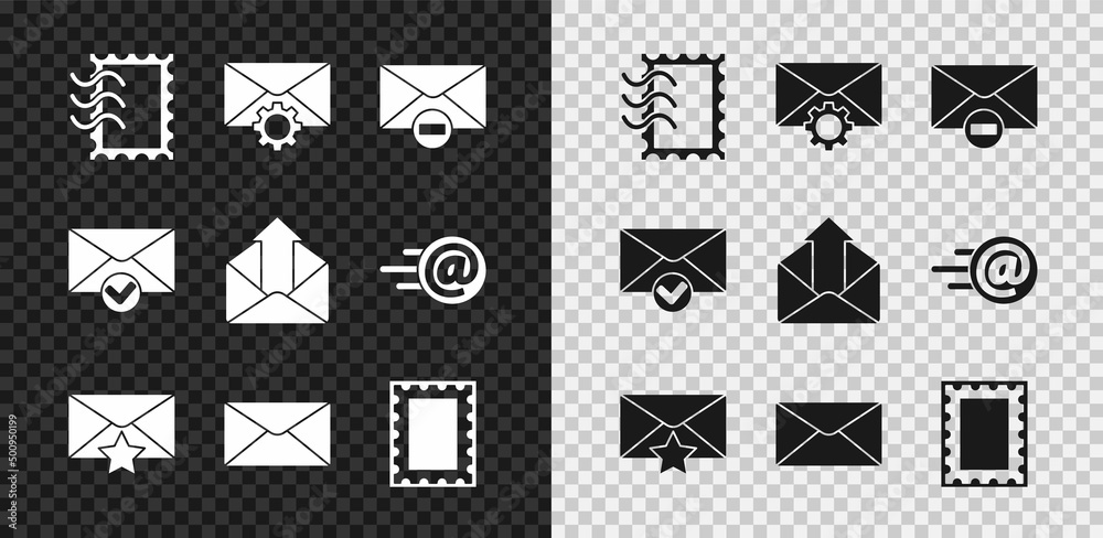 设置邮政印章、信封设置、删除信封、带星号、复选标记和发送邮件ico