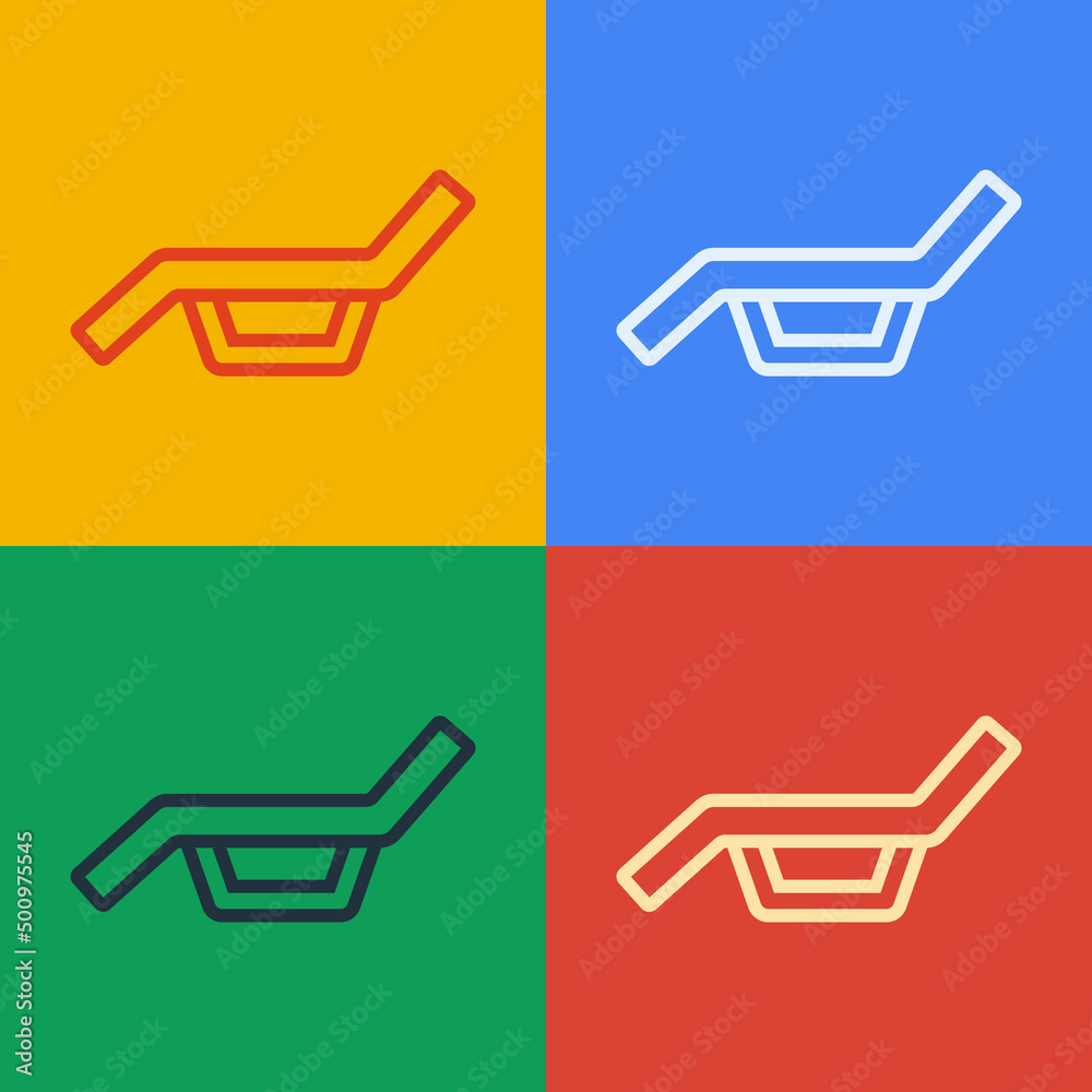 Pop art line Sunbed icon isolated on color background. Sun lounger. Vector