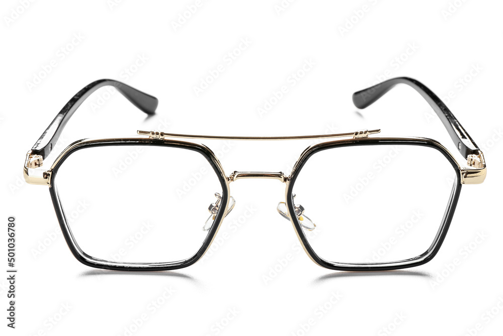 Plastic eyeglasses on white background