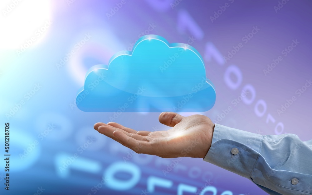 Cloud technology, and Cloud storage Concept. Hand holding computing  Cloud technology internet stora