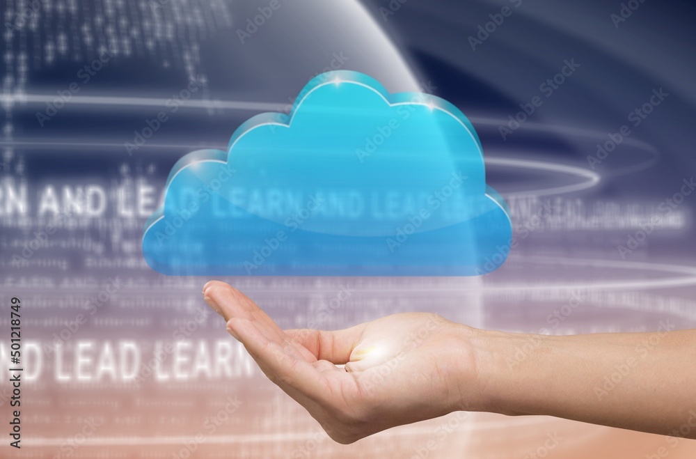 Cloud technology, and Cloud storage Concept. Hand holding computing  Cloud technology internet stora