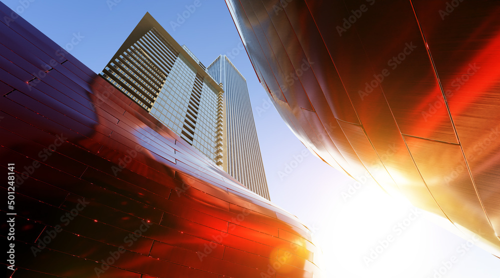 Low angle view of modern curve shape design buildings