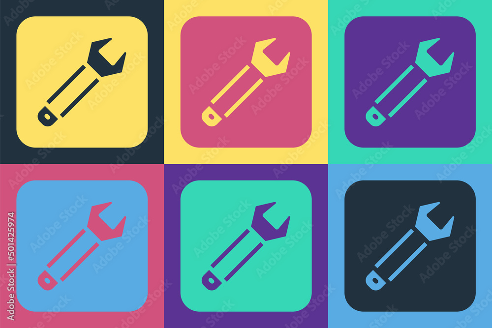 Pop art Wrench spanner icon isolated on color background. Spanner repair tool. Service tool symbol. 