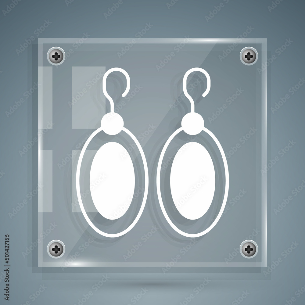 White Earrings icon isolated on grey background. Jewelry accessories. Square glass panels. Vector