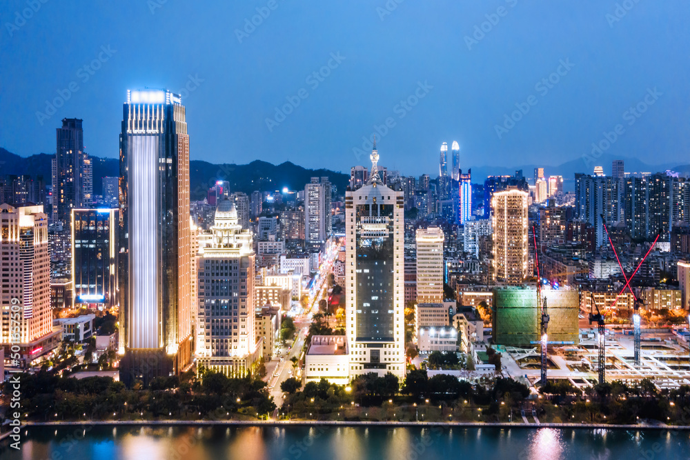 Aerial photography of Xiamen city night scene large format