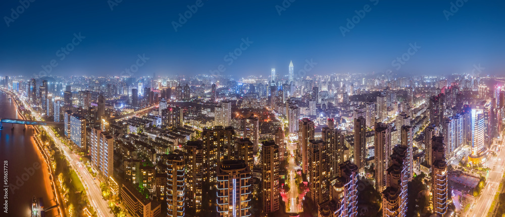 航拍温州城市建筑景观天际线夜景