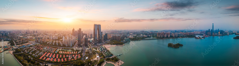 aerial photography suzhou city building landscape skyline