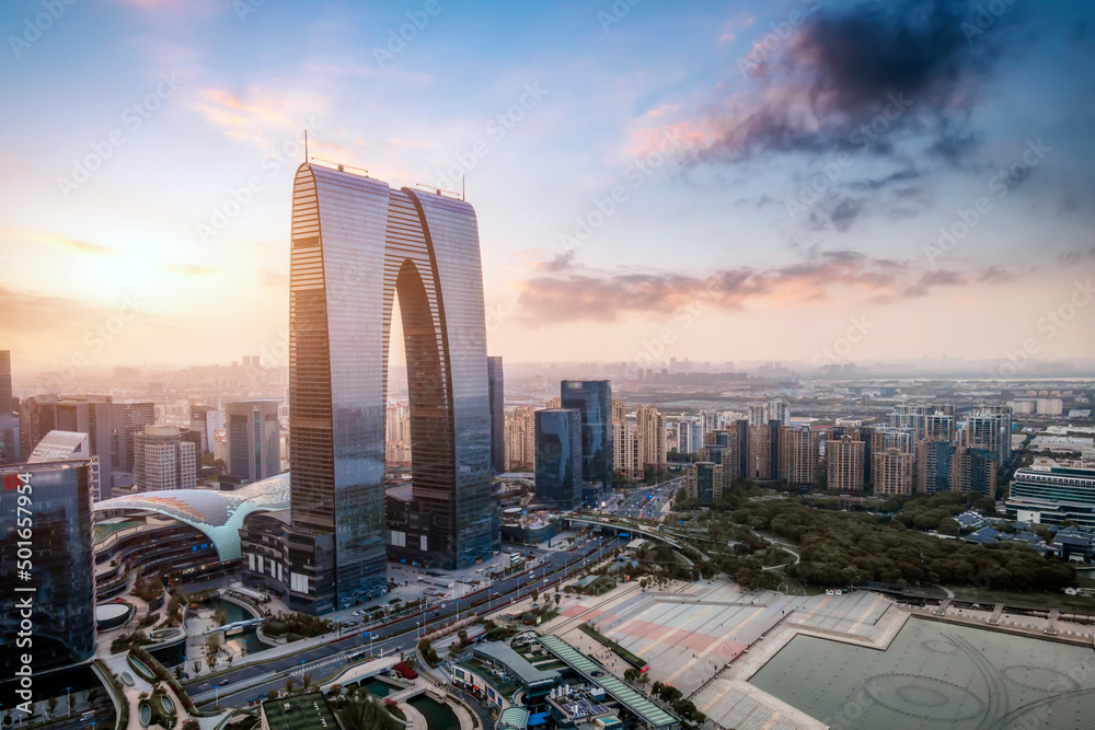 aerial photography suzhou city building landscape skyline