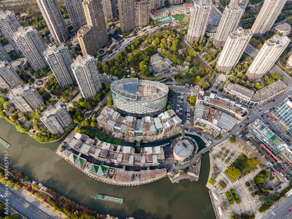 航拍苏州现代高层住宅景观