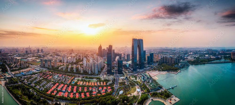 aerial photography suzhou city building landscape skyline