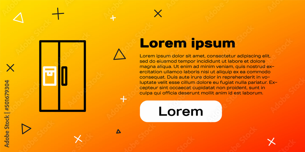 线冰箱图标隔离在黄色背景上。冰箱冷冻冰箱。家用技术