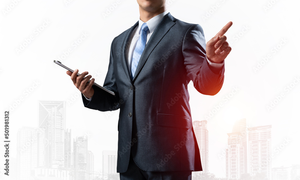 Front view of man in business suit and tie