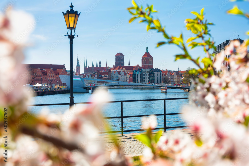 Spring over the Motława River in Gdansk. Poland