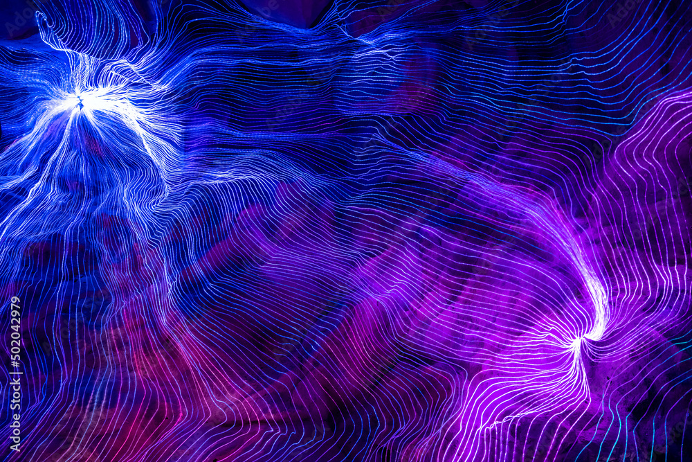 Abstract wave of digital weave lines connecting network dots and dark background . Modern 3D mesh pa