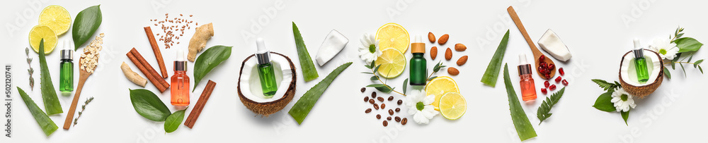 Set of natural cosmetics on white background