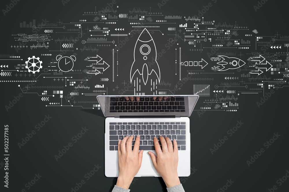 Rapid growth concept with person using a laptop computer