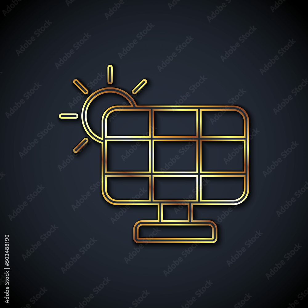金线太阳能面板图标隔离在黑色背景上。矢量