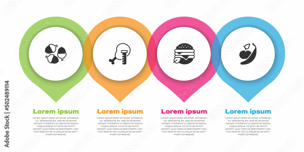 套装橡子、转基因鸡肉、素食、苹果和香蕉。商业信息图
