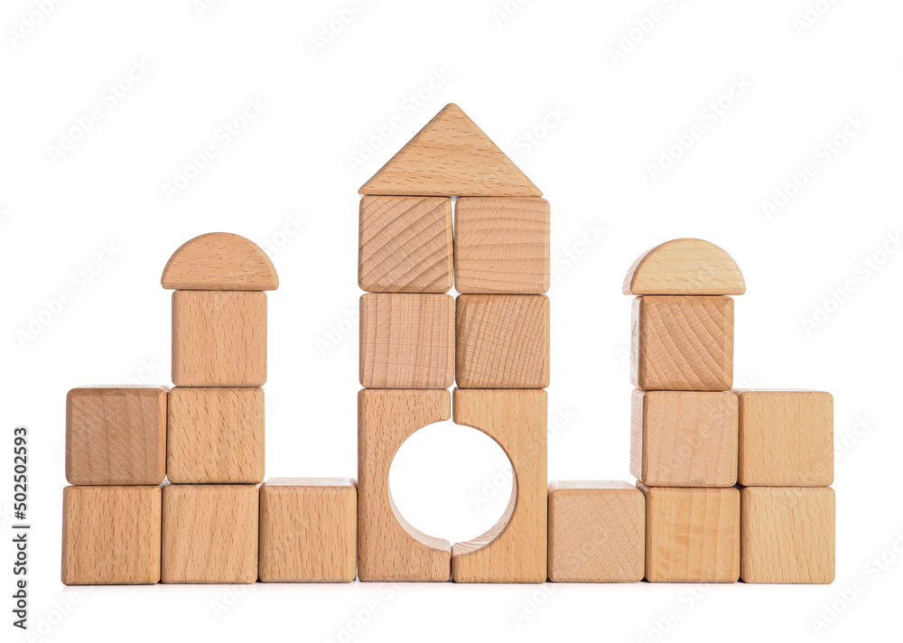 Wooden cubes on white background