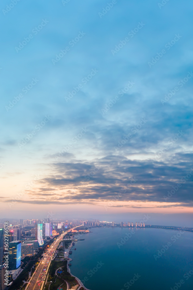 航拍青岛西海岸城市夜景