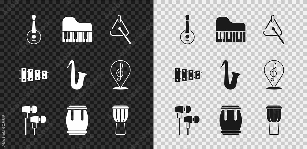 套装班卓琴、大钢琴、三角琴、空气耳机、鼓、木琴和乐器萨克斯管i