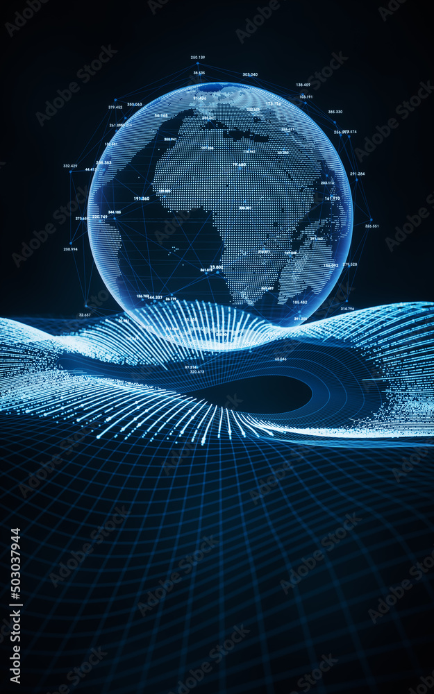 Coding digital planet with big data concept, 3d rendering.