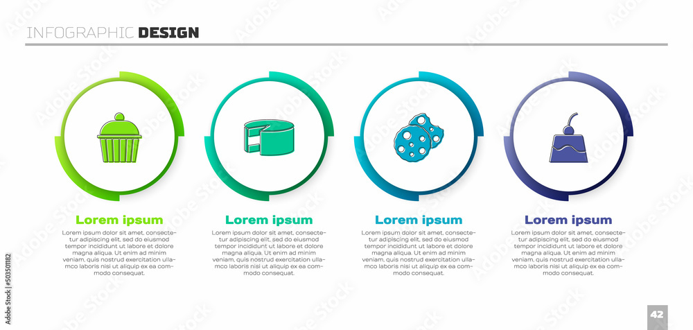 Set Cake, , Cookie or biscuit and Pudding custard. Business infographic template. Vector