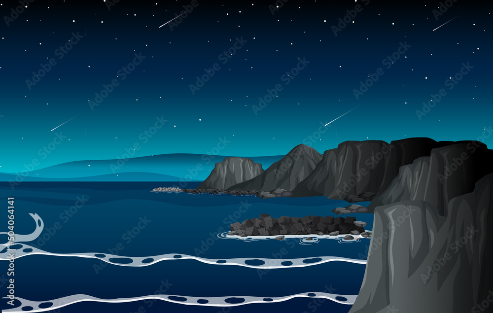 悬崖边海滩夜景