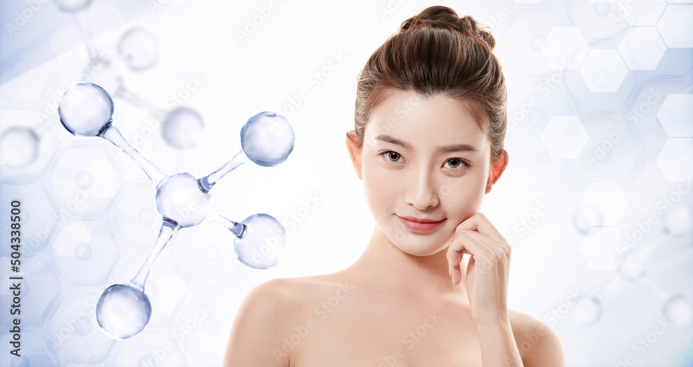 Asian beauty face closeup, medical beauty concept illustration