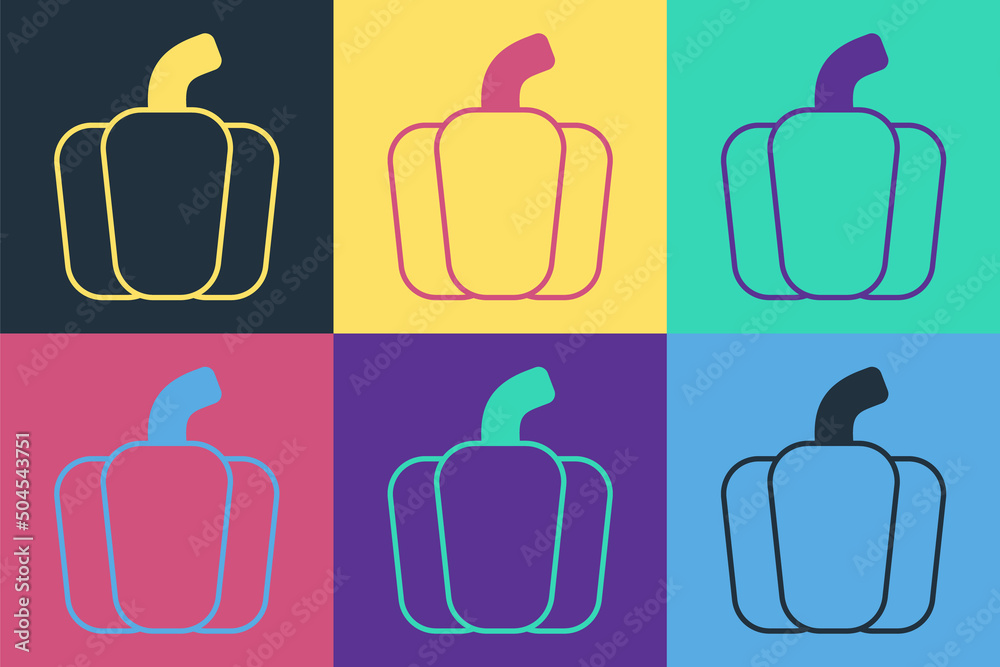 Pop art Bell pepper or sweet capsicum icon isolated Pop art background. Vector