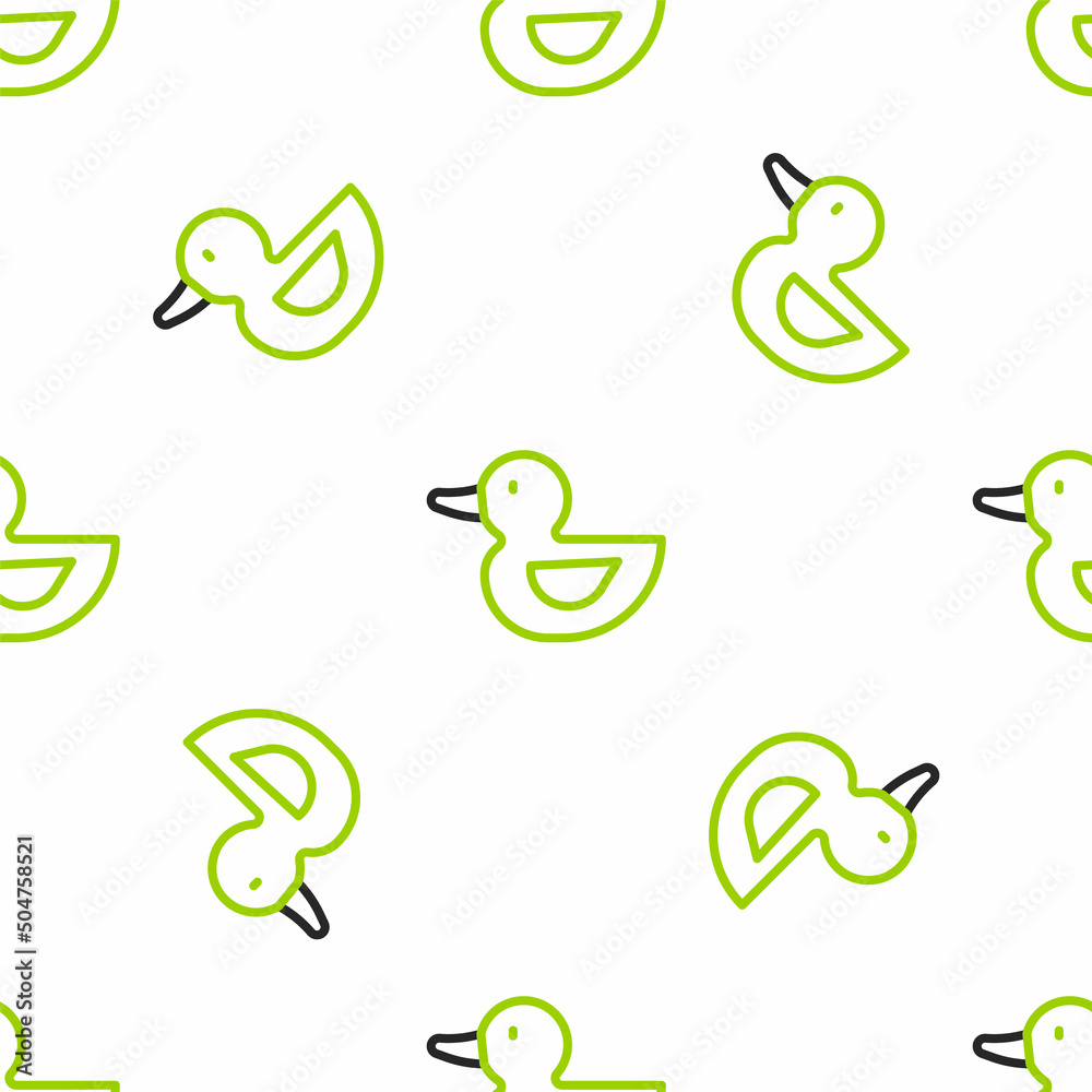 Line Rubber duck icon isolated seamless pattern on white background. Vector