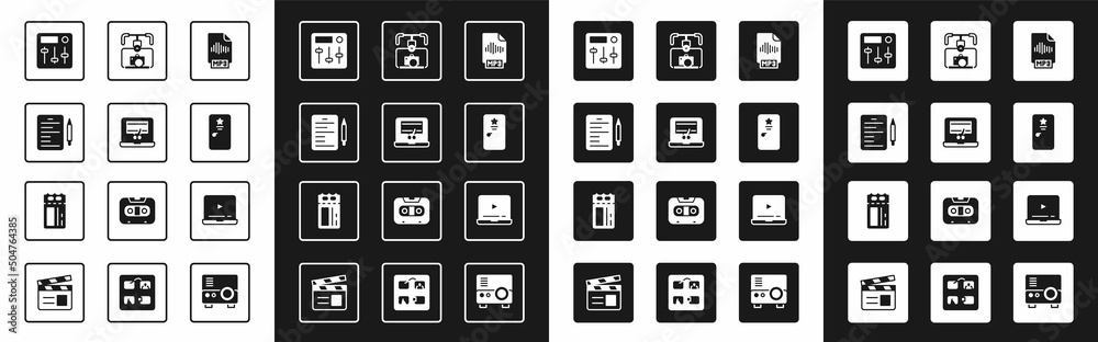 Set MP3 file document, Video recorder on laptop, Scenario, Sound mixer controller, Backstage, Gimbal