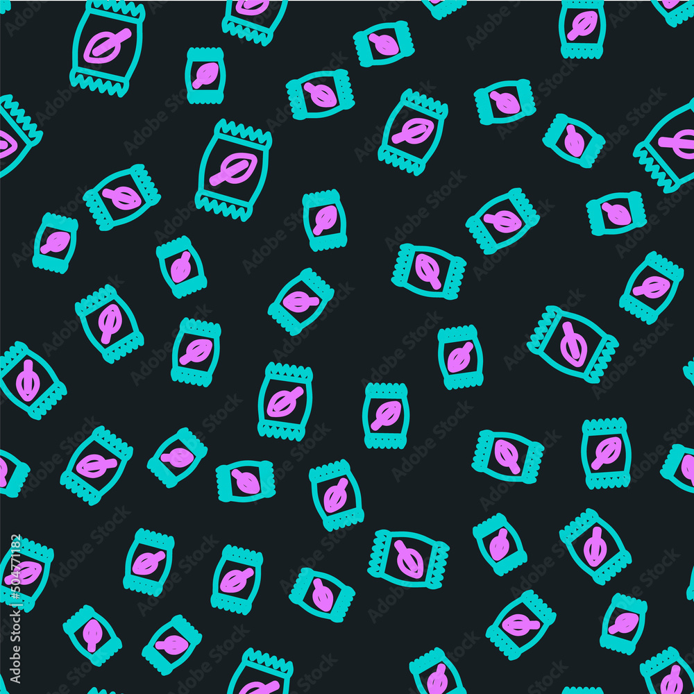 Line Fertilizer bag icon isolated seamless pattern on black background. Vector