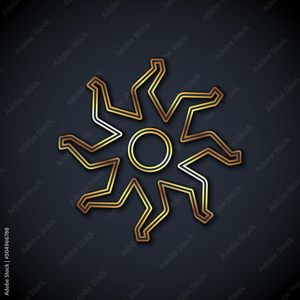 Gold line Sun icon isolated on black background. Vector