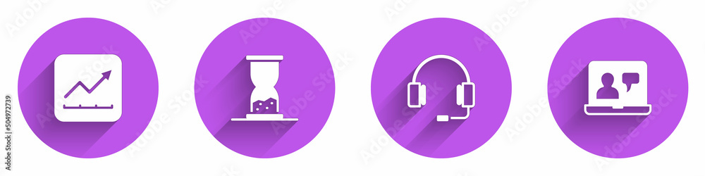 Set Financial growth increase, Old hourglass with sand, Headphones and Online education icon with lo